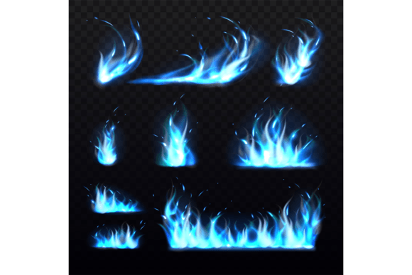 Blue Flames. Realistic Cold Burning Effe