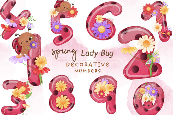 Bringing Spring to Life with Lady Bug and Daisy Decorative Numbers Clipart