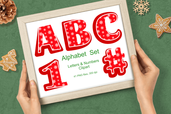 Unleash Festive Creativity with the Red Xmas Stars Pattern Alphabet Clipart Set