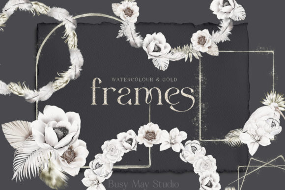 White Cream Watercolor and Gold Frames: Elevating Design with Nature-Inspired Elegance